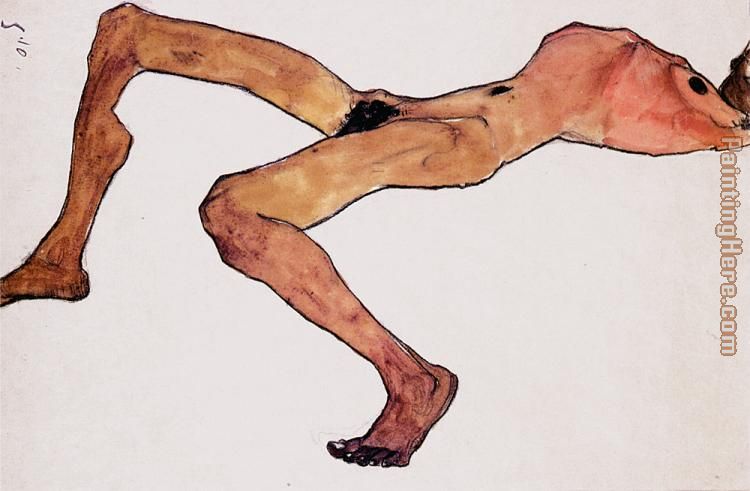Sitting male act painting - Egon Schiele Sitting male act art painting